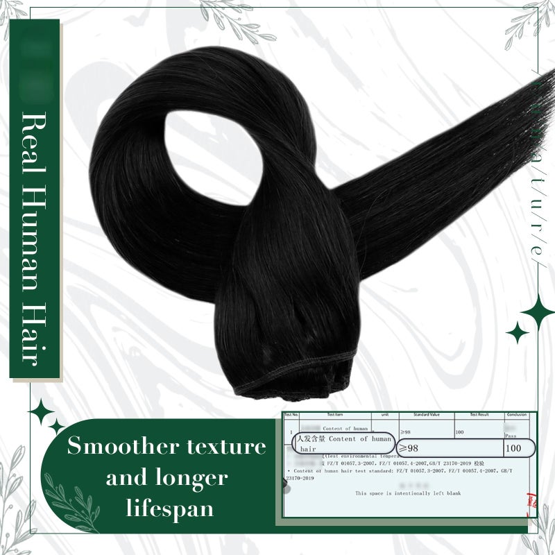 RUNATURE Clip in Hair Extensions Real Human Hair Black, Natural Hair Clip in Extensions for Women, Double Weft Black Hair Extensions 16 Inch 50g 3pcs #1B - Image 4